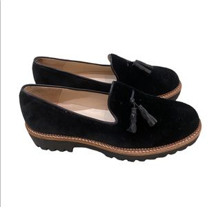 Narrow Jon josef made in Spain black velvet Gogo lug sole loafers size 37.5